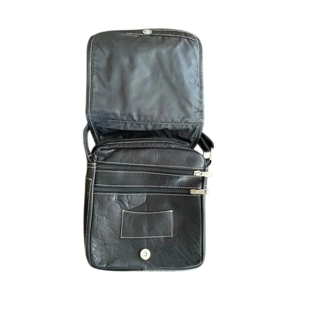 Puro Cuero‎ Black Genuine Leather Crossbody Messenger Bag Multi Pocket Unisex